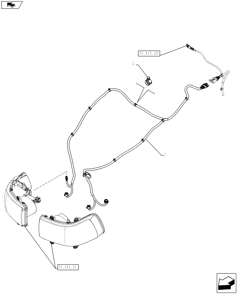 Схема запчастей Case IH FARMALL 85C - (55.511.AF) - VAR - 743580, 743581, 743582, 743583, 743867, 332717 - HEADLAMP, HARNESS (55) - ELECTRICAL SYSTEMS