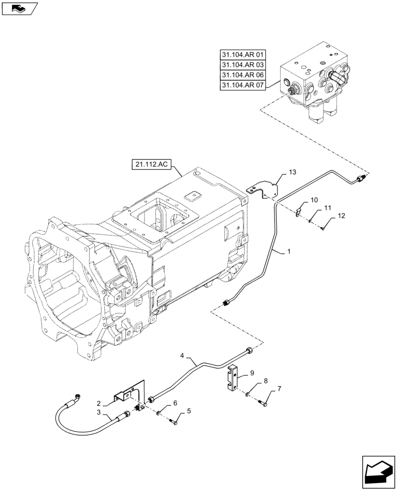 Схема запчастей Case IH MAXXUM 110 - (25.102.AT[02]) - VAR - 330408, 330409, 330416 - DIFFERENTIAL LOCK LINES - 4WD FRONT AXLE (25) - FRONT AXLE SYSTEM