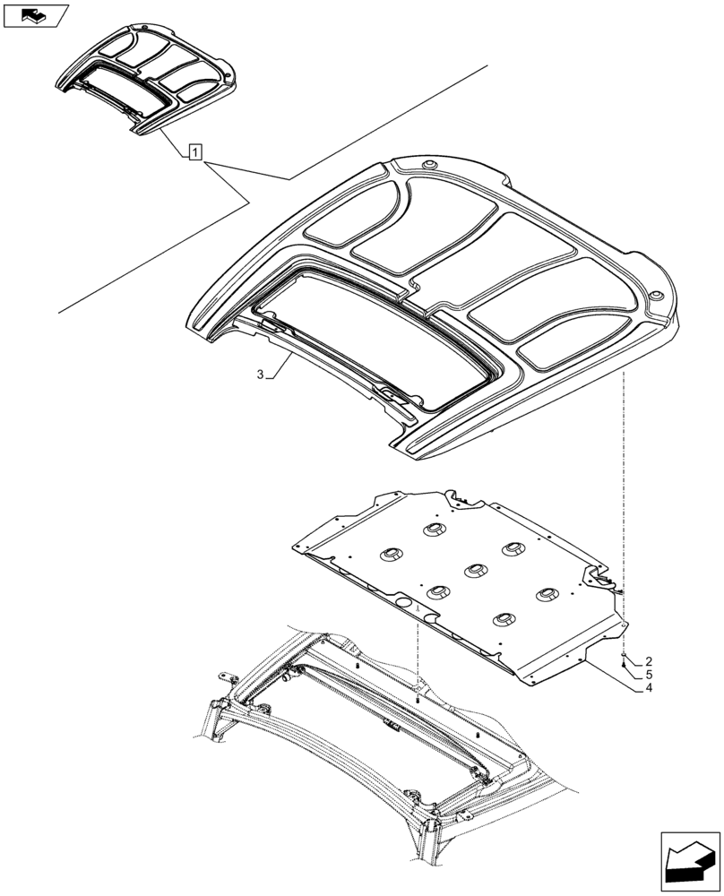 Схема запчастей Case IH FARMALL 85C - (90.150.BG[06]) - VAR - 334182, 334184, 334212, 339606 - CAB ROOF, ROOF - ISO - END YR 09-OCT-2012 (90) - PLATFORM, CAB, BODYWORK AND DECALS