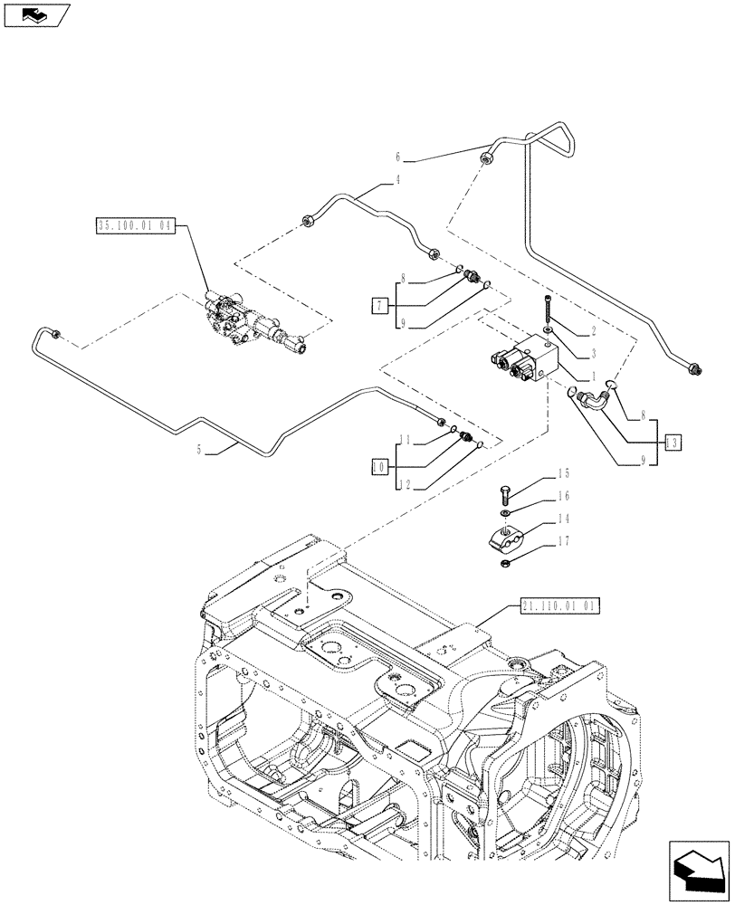 Схема запчастей Case IH PUMA 215 - (35.100.03[01A]) - 4WD FRONT AXLE WITH ACTIVE SUSPENSIONS - VALVE AND PIPES - D7090 (VAR.720463-743963-743964) (35) - HYDRAULIC SYSTEMS