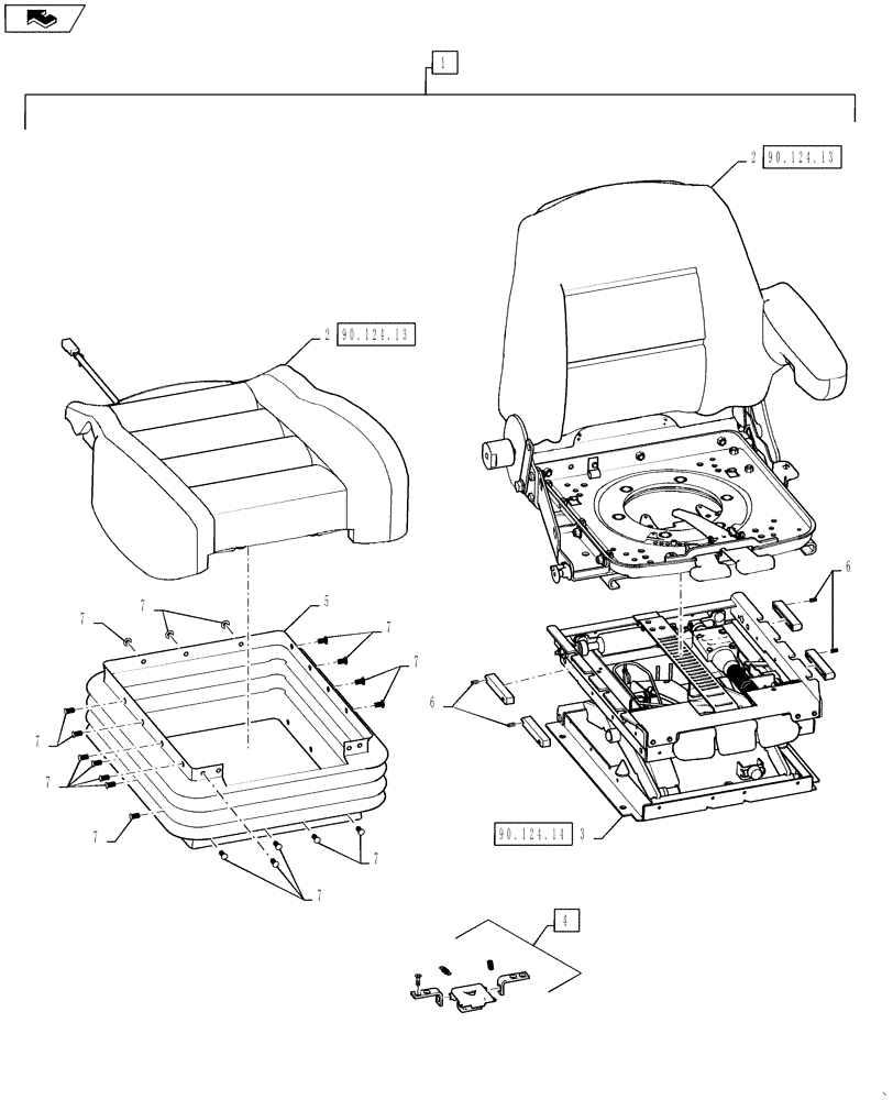 Схема запчастей Case IH TITAN 4030 - (90.124.12) - LUXURY LEATHER SEAT ASSEMBLY, SN YCT033001 AND AFTER (90) - PLATFORM, CAB, BODYWORK AND DECALS