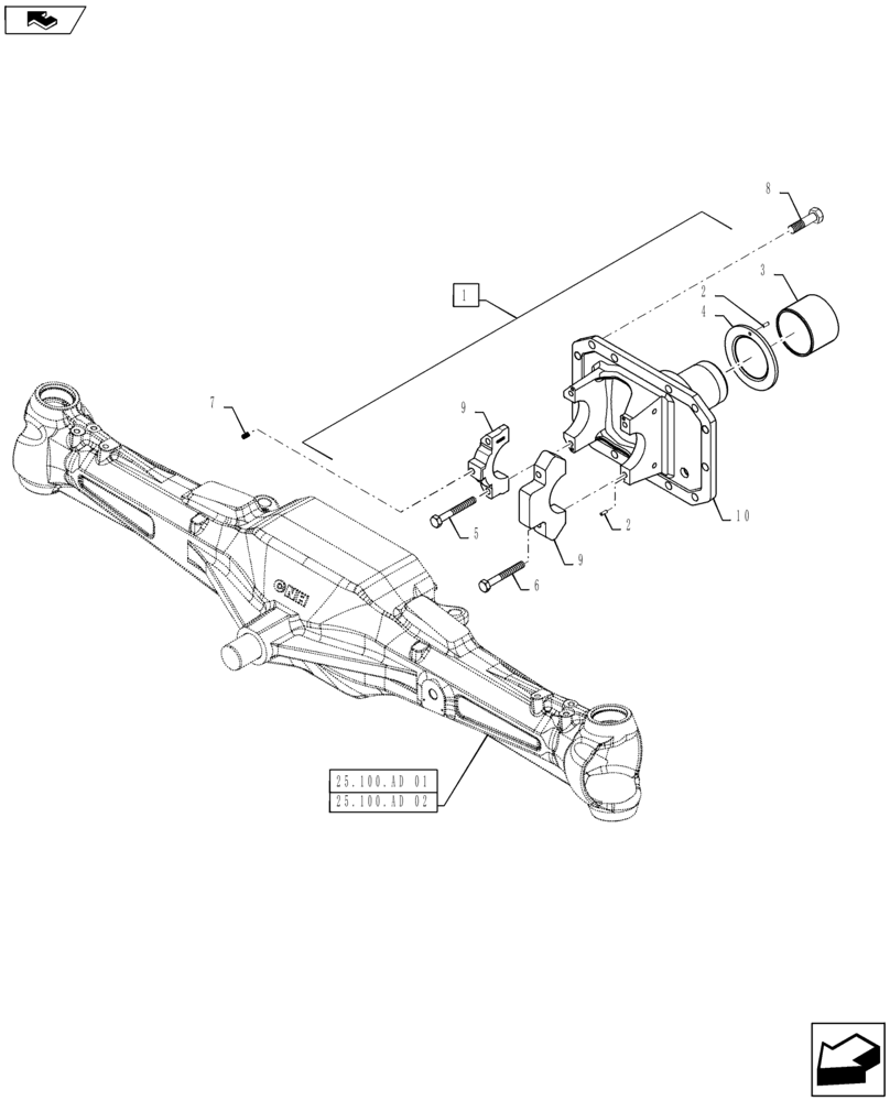 Схема запчастей Case IH MAXXUM 110 - (25.102.AC[02]) - VAR - 330409, 330416 - CL.3 FRONT AXLE - DIFFERENTIAL CARRIER (25) - FRONT AXLE SYSTEM