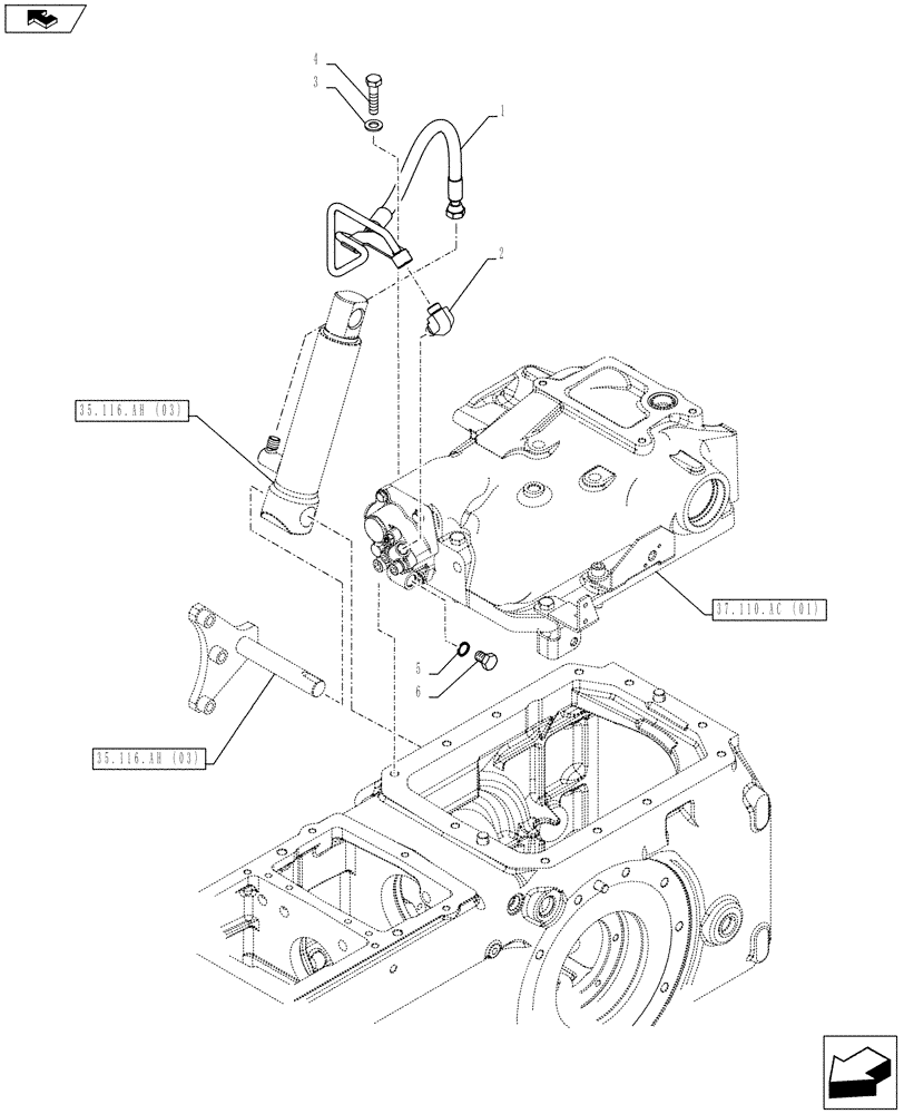 Схема запчастей Case IH FARMALL 85C - (35.116.AD[05]) - VAR - 743596 - LIFT CYLINDER, PIPE (35) - HYDRAULIC SYSTEMS