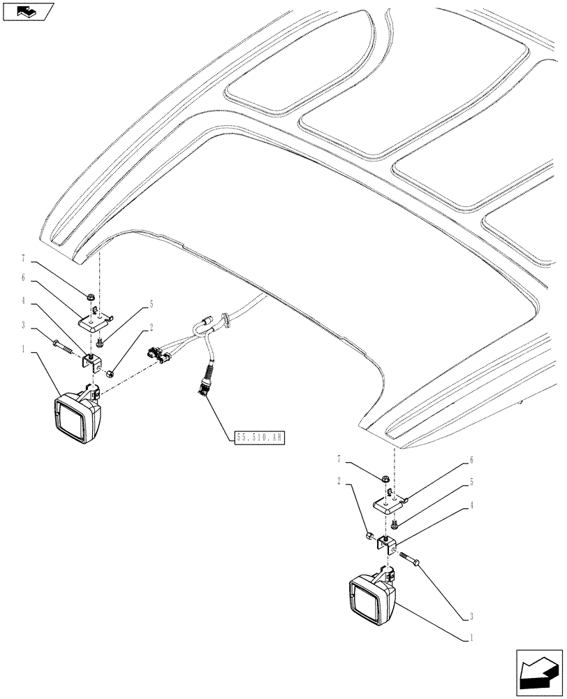 Схема запчастей Case IH FARMALL 85C - (55.404.BS[01]) - VAR - 743582, 332717 - WORK LAMP, ROOF-MOUNTED, FRONT (55) - ELECTRICAL SYSTEMS