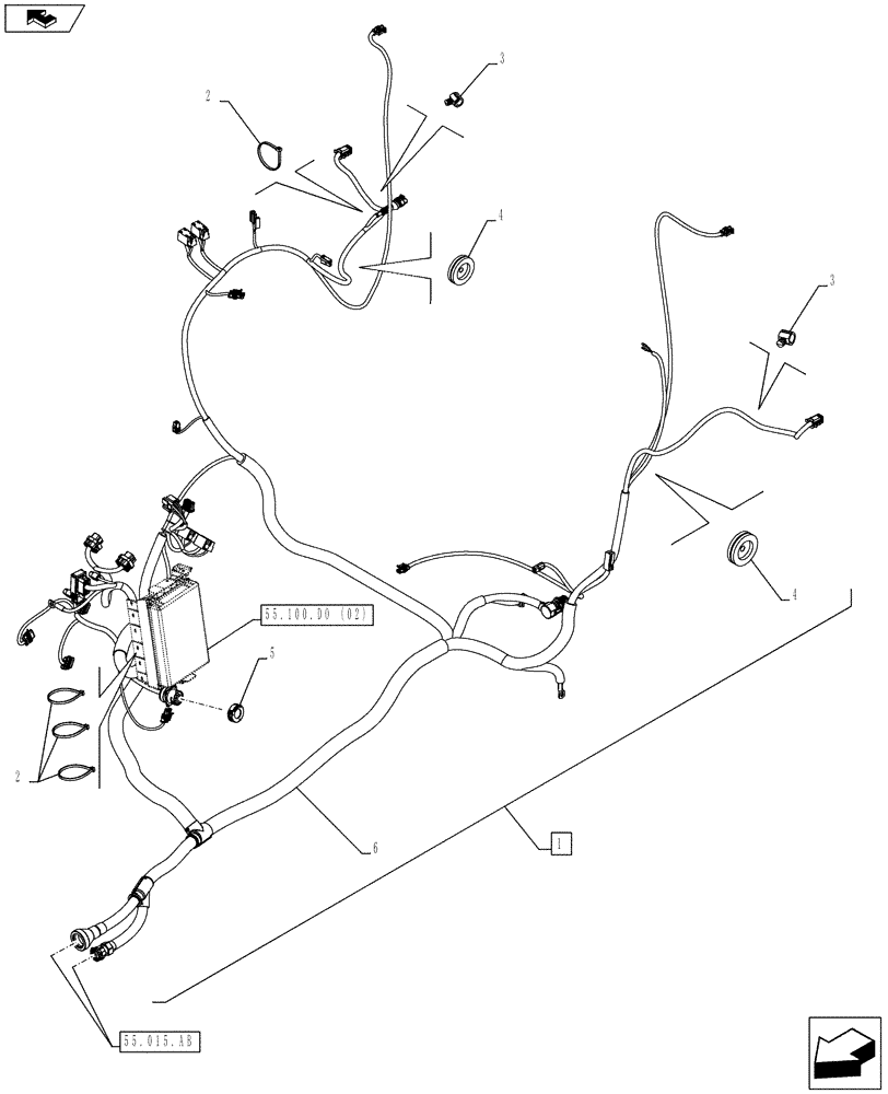 Схема запчастей Case IH FARMALL 105C - (55.510.BO[02]) - VAR - 334435, 334436 - PLATFORM MAIN WIRE HARNESS (SHUTTLE) NA (55) - ELECTRICAL SYSTEMS