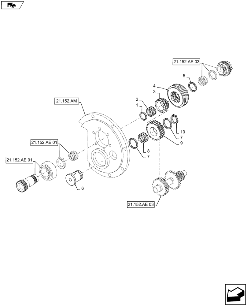 Схема запчастей Case IH MAXXUM 115 - (21.152.AE[02]) - VAR - 330283 - TRANSMISSION 16X16 AND 17X16 (40 KM/H), SPS - REVERSER GEARS (21) - TRANSMISSION