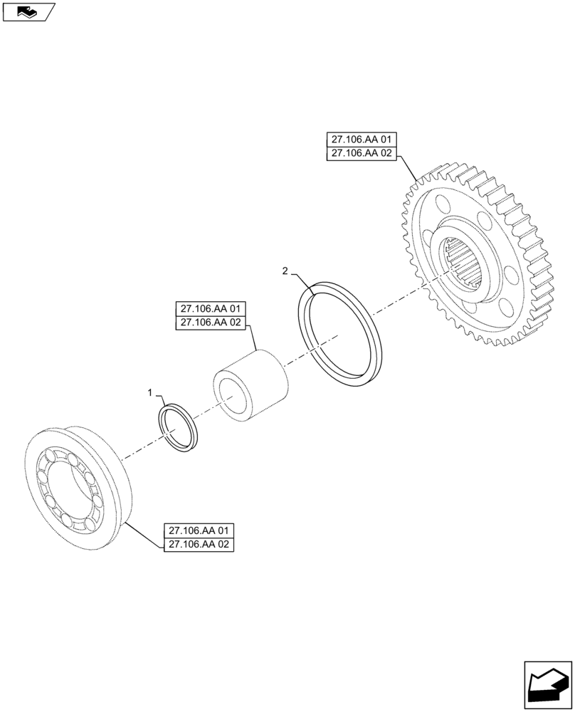 Схема запчастей Case IH MAXXUM 140 - (27.106.AA[03]) - VAR - 330247, 743766, 330291, 743764 + STD - TRANSMISSION 16X16 AND 17X16 (40 KM/H), SPS - PINION ADJUSTING SHIMS (27) - REAR AXLE SYSTEM