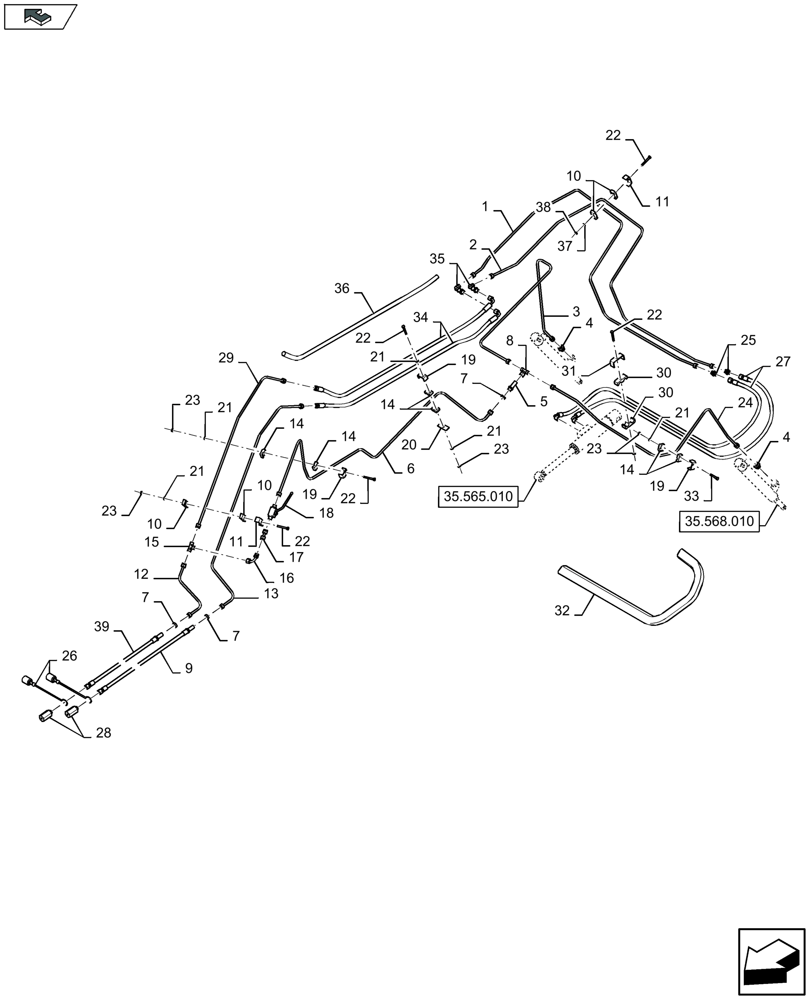 Схема запчастей Case IH LB424R - (35.565.040) - CUTTER CONTROL, HYDRAULIC LINES (35) - HYDRAULIC SYSTEMS