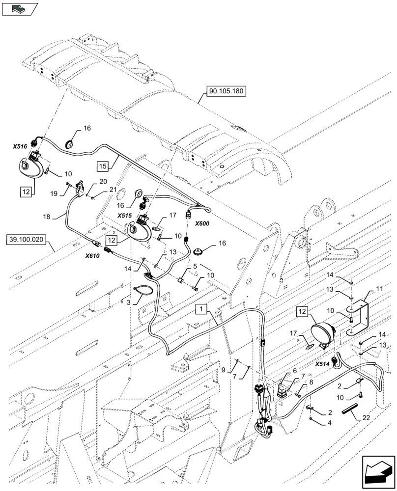 Схема запчастей Case IH LB334S - (55.404.040) - KNOTTER AND NEEDLE LIGHTS - C136 (55) - ELECTRICAL SYSTEMS