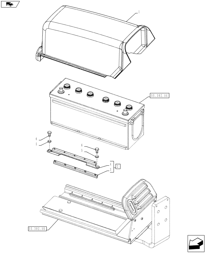 Схема запчастей Case IH FARMALL 105U - (55.302.AH) - STD + VAR - 391741 - BATTERY BOX (55) - ELECTRICAL SYSTEMS