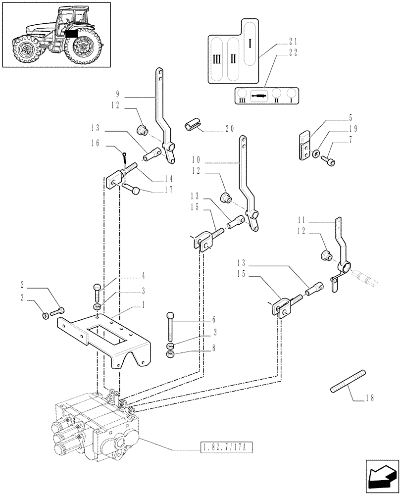 Схема запчастей Case IH JX1090U - (1.82.7/17[02]) - (VAR.239) 1CONTROL VALVE + 1W/FLOAT + 1W/FLOAT AND KICKOUT - L/CAB - LEVERS & SUPPORT (07) - HYDRAULIC SYSTEM