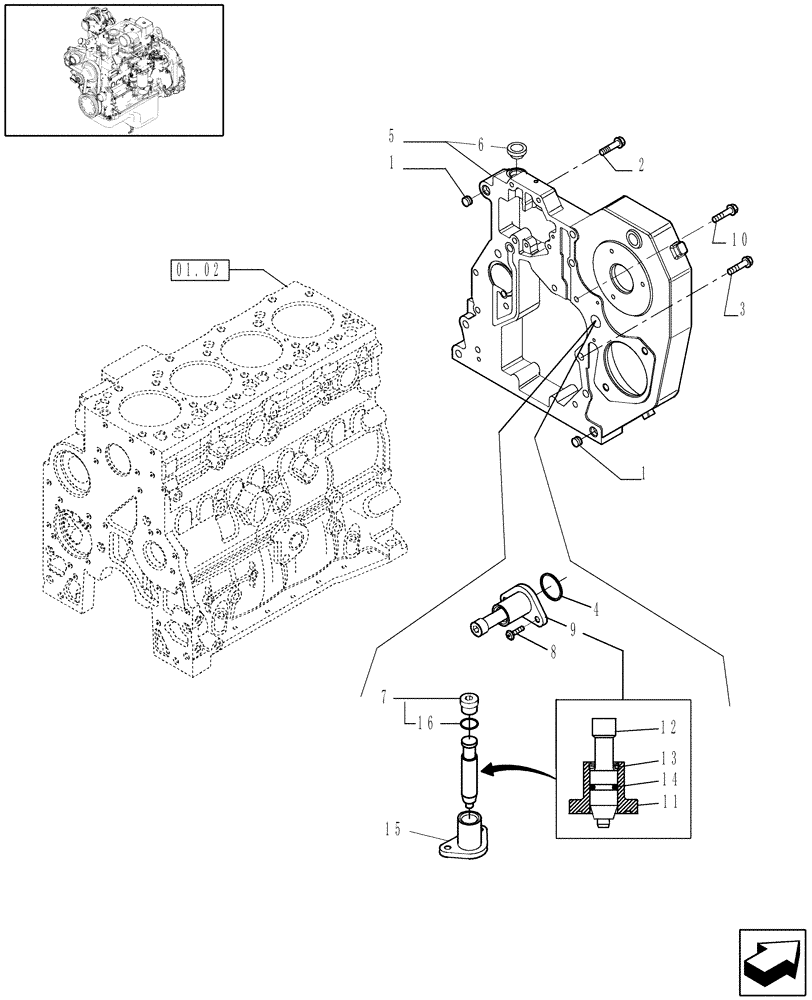 Схема запчастей Case IH WDX1002S - (01.04[02.1]) - CRANKCASE COVERS, REAR (01) - ENGINE