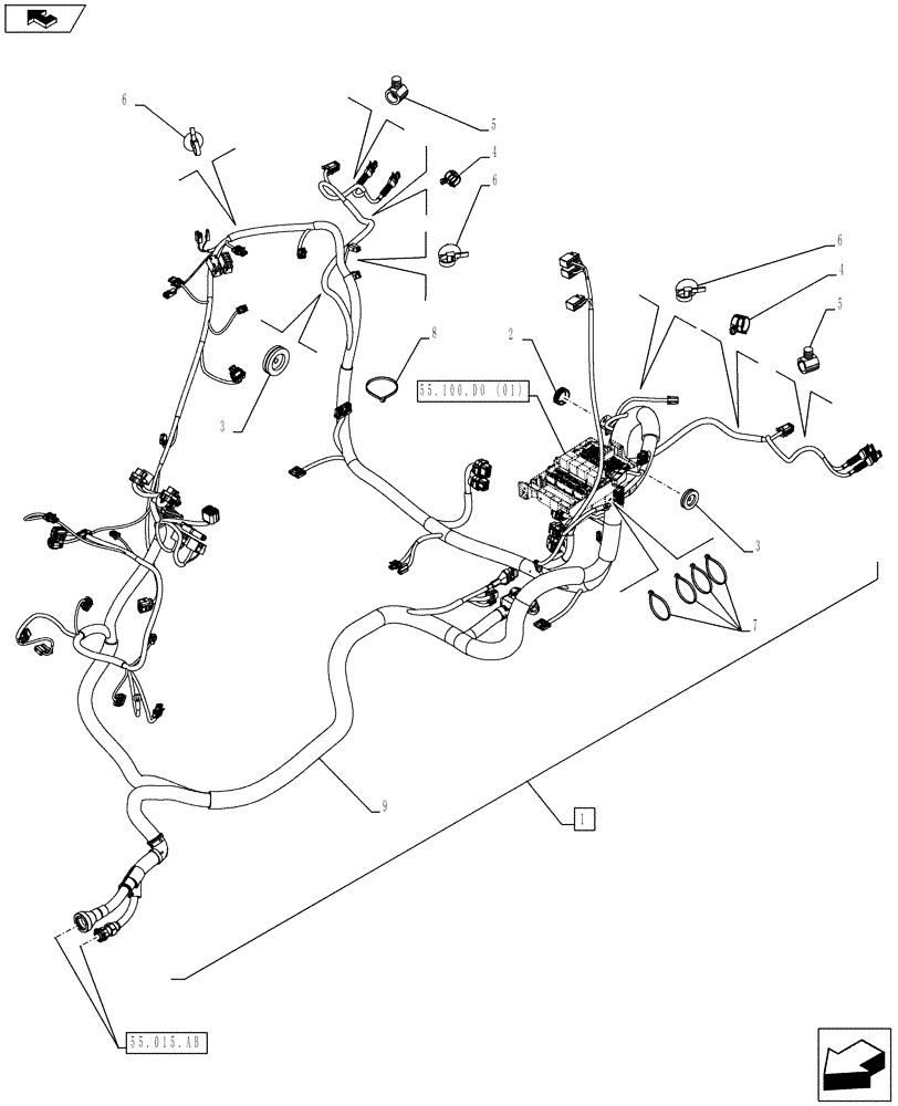 Схема запчастей Case IH FARMALL 115C - (55.510.AF[04]) - VAR - 390754, 335754 - CAB MAIN WIRE HARNESS (HI-LO) - ISO (55) - ELECTRICAL SYSTEMS