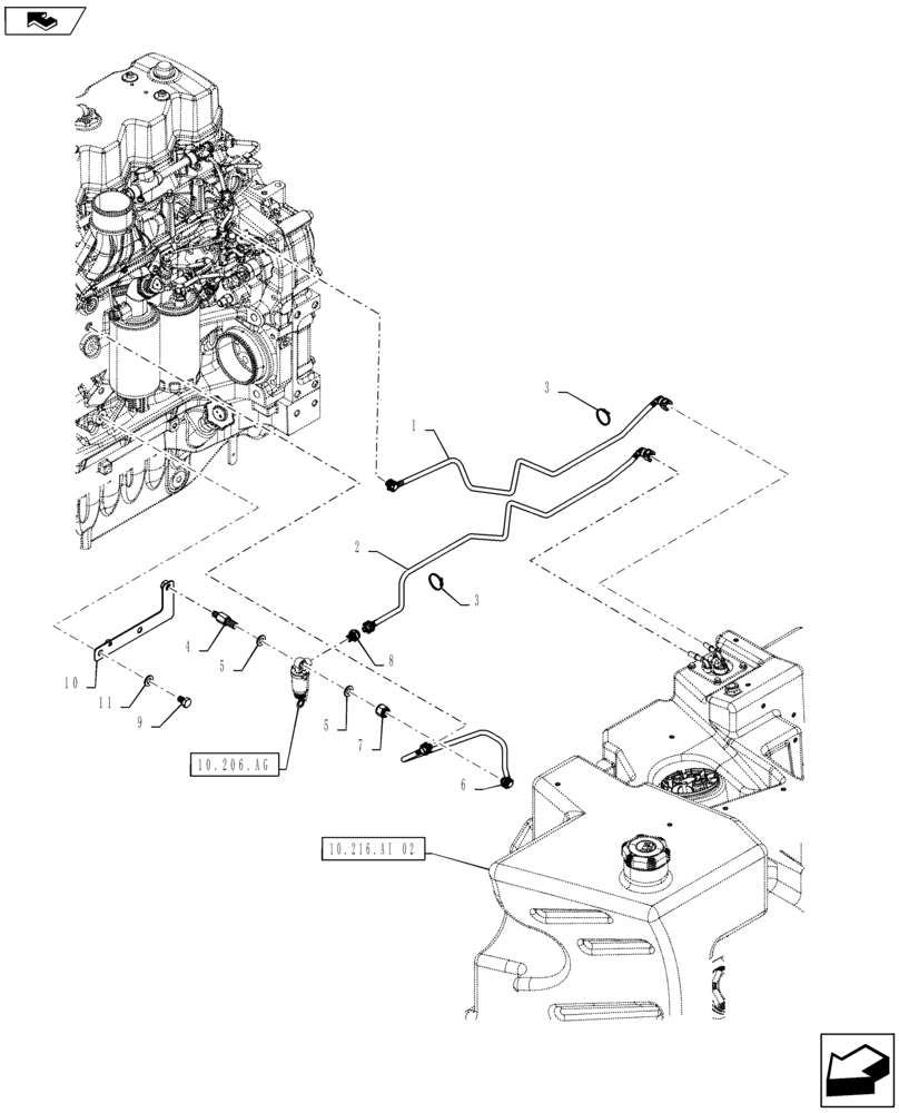 Схема запчастей Case IH MAXXUM 115 - (10.216.BA[02]) - FUEL LINES (10) - ENGINE