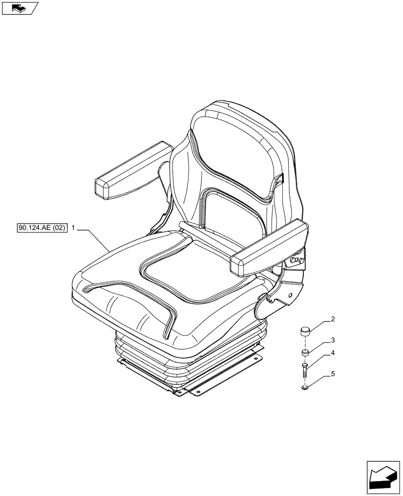 Схема запчастей Case IH FARMALL 105C - (90.124.AE[01]) - VAR - 331850 - DRIVER SEAT, W/ AIR SUSPENSION, W/ CAB (90) - PLATFORM, CAB, BODYWORK AND DECALS