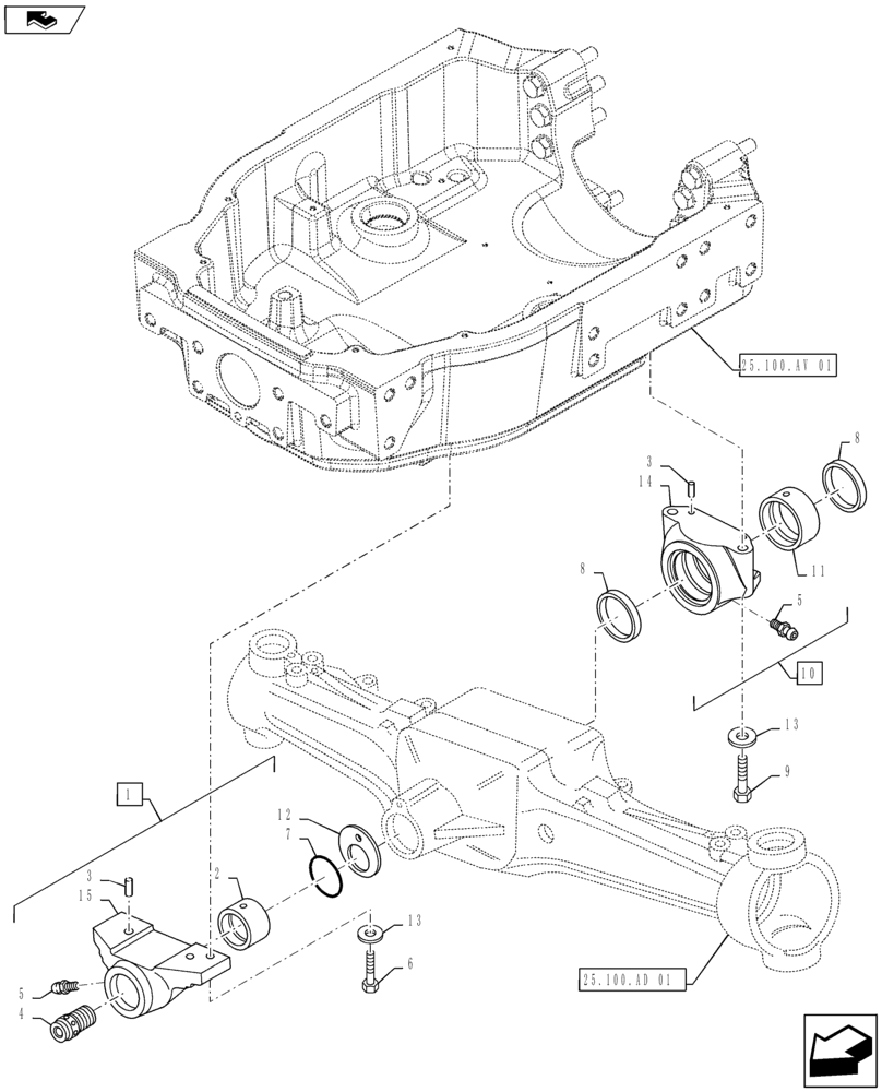 Схема запчастей Case IH MAXXUM 140 - (25.100.AV[05]) - STD + VAR - 330408 - 4WD FRONT AXLE - TRUNNIONS (25) - FRONT AXLE SYSTEM