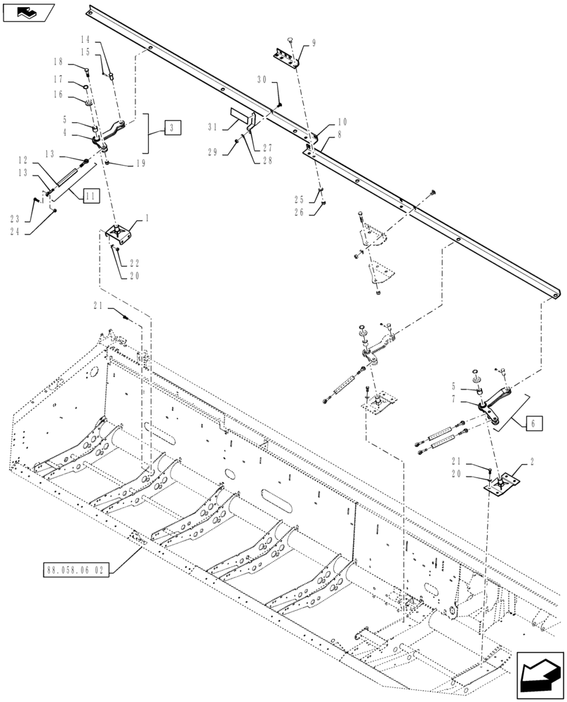 Схема запчастей Case IH 3152 - (88.058.06[01]) - DIA, KIT, CUTTERBAR ADJUST, RIGHT (88) - ACCESSORIES