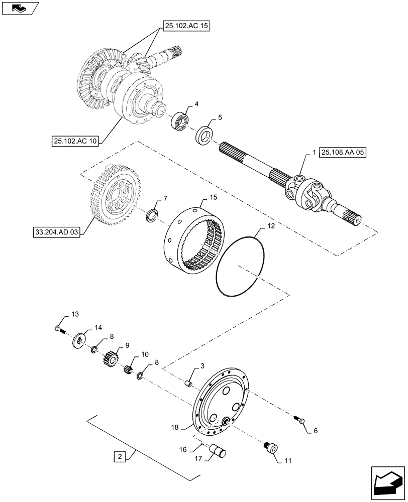 Схема запчастей Case IH MAXXUM 140 - (25.108.AB[06]) - VAR - 330430 - CL.4 FRONT AXLE W/ BRAKES - GEARS AND DIFFERENTIAL AXLE (25) - FRONT AXLE SYSTEM