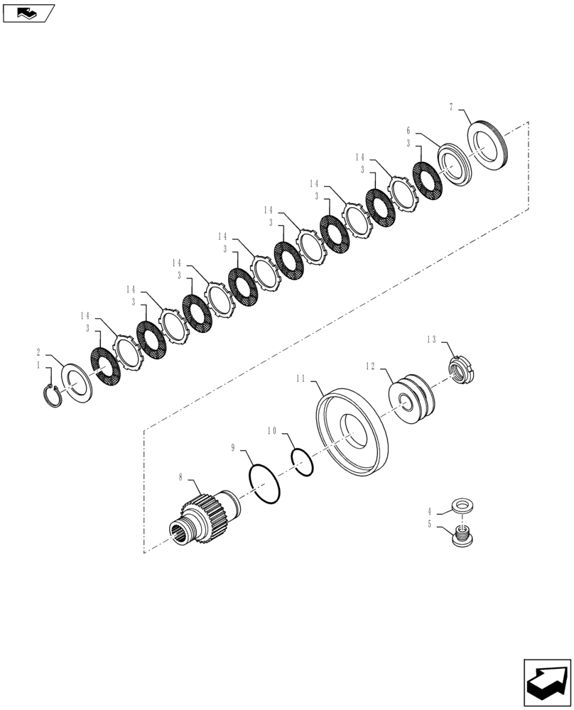 Схема запчастей Case IH MAXXUM 125 - (23.202.AP) - WET DIFFERENTIAL AND 4WD ENGAGEMENT CLUTCHES - SPLINED HUB AND DISKS (23) - FOUR WHEEL DRIVE SYSTEM