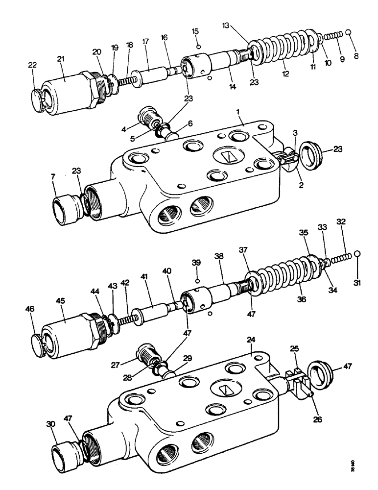 Схема запчастей Case IH 990 - (E44) - SELECTAMATIC HYD. SYSTEM DOUBLE ACTING CONTROL VALVE - ALL MODELS, PART OF LIVE TAKE-OFF VALVE (07) - HYDRAULIC SYSTEM