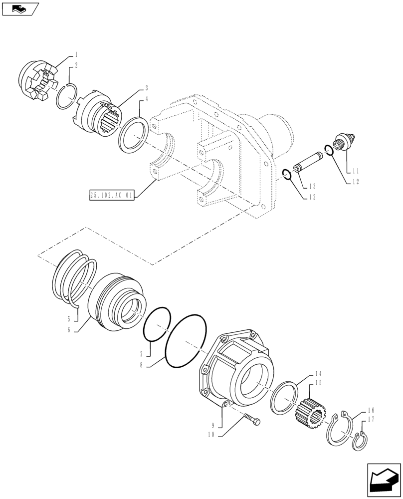 Схема запчастей Case IH MAXXUM 110 - (25.102.AS[02]) - CL.3 STANDARD FRONT AXLE - DIFFERENTIAL LOCK - BASE UNIT (25) - FRONT AXLE SYSTEM