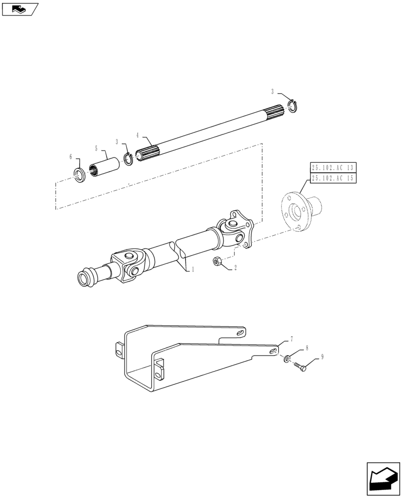 Схема запчастей Case IH MAXXUM 110 - (23.314.AG[02]) - 4WD PROPELLER SHAFT FOR SUSPENDED FRONT AXLE (23) - FOUR WHEEL DRIVE SYSTEM