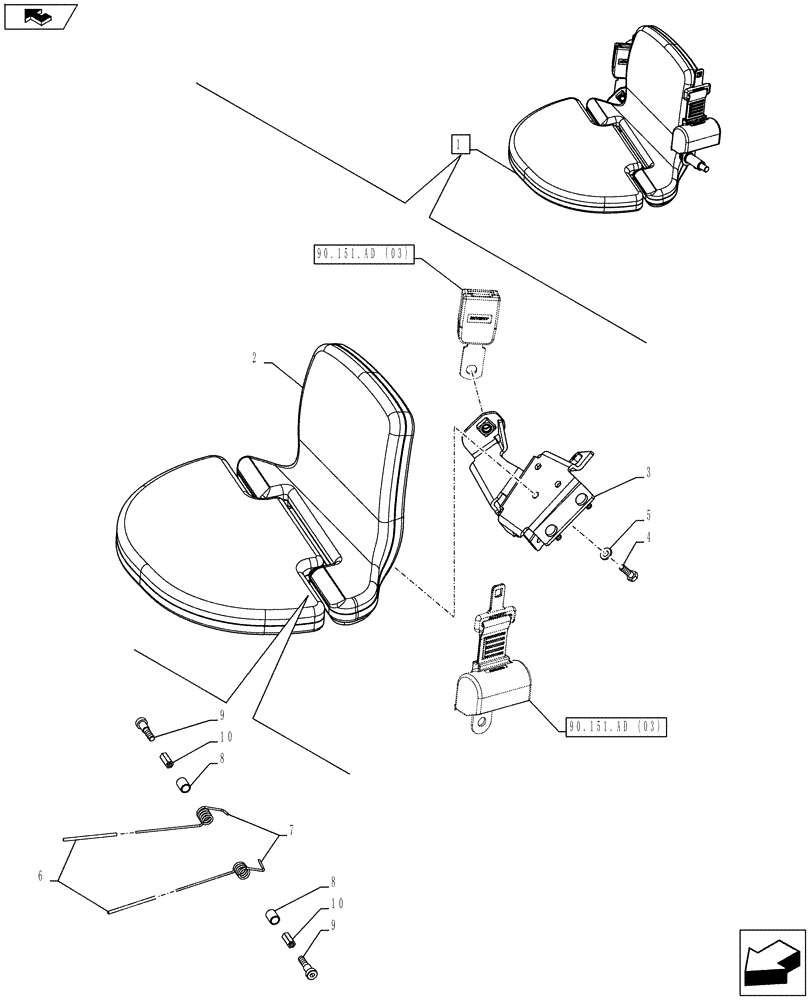 Схема запчастей Case IH FARMALL 105C - (90.151.AC[03]) - VAR - 744588, 334180, 334181, 334182, 334183, 334184, 334185 - PASSENGER SEAT, COMPONENTS (90) - PLATFORM, CAB, BODYWORK AND DECALS