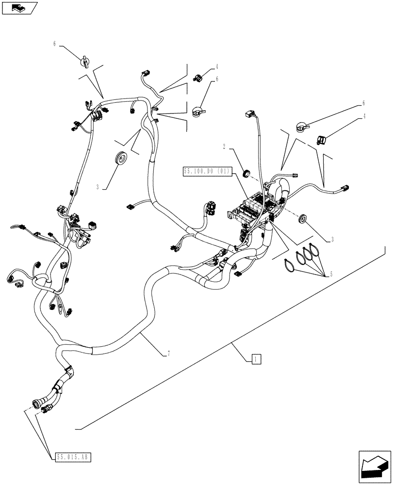 Схема запчастей Case IH FARMALL 95C - (55.510.AF[03]) - VAR - 390754, 335754 - CAB MAIN WIRE HARNESS (POWER SHUTTLE) - ISO (55) - ELECTRICAL SYSTEMS