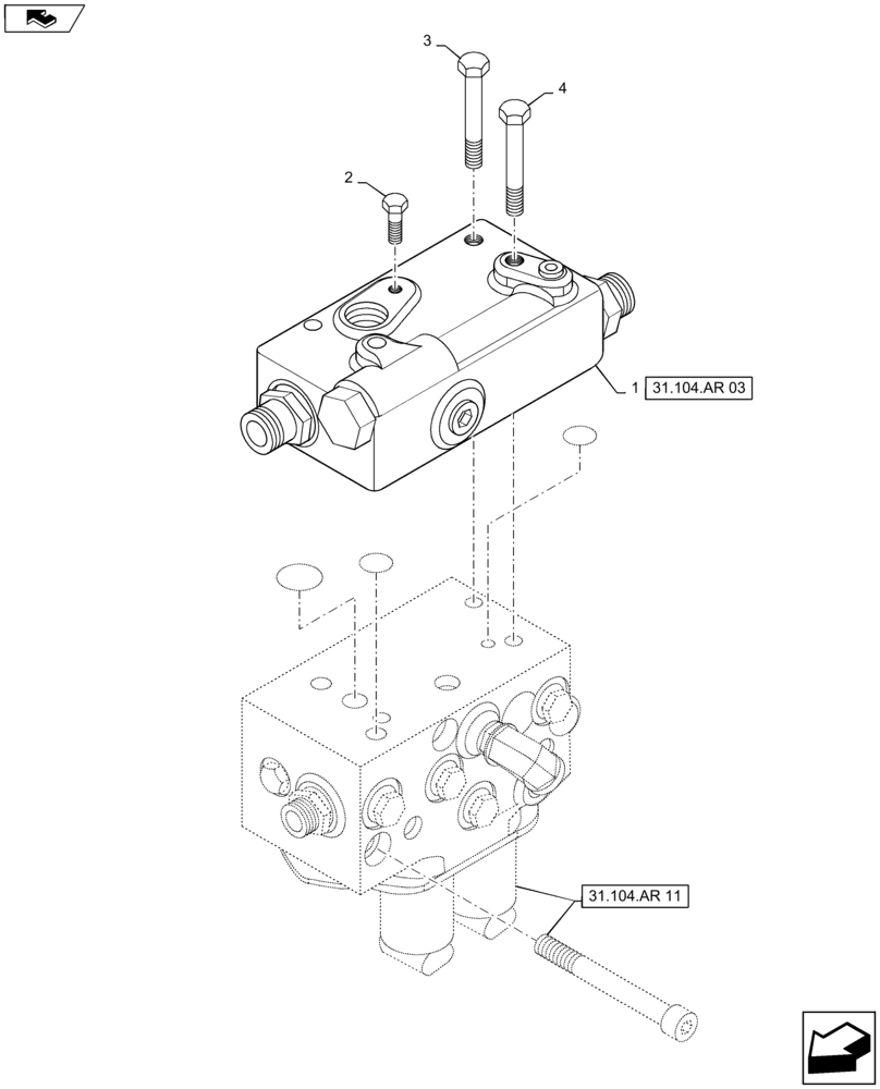 Схема запчастей Case IH MAXXUM 140 - (31.104.AR[02]) - PTO CONTROL VALVE FOR 30KM/H AND 40KM/H (31) - IMPLEMENT POWER TAKE OFF