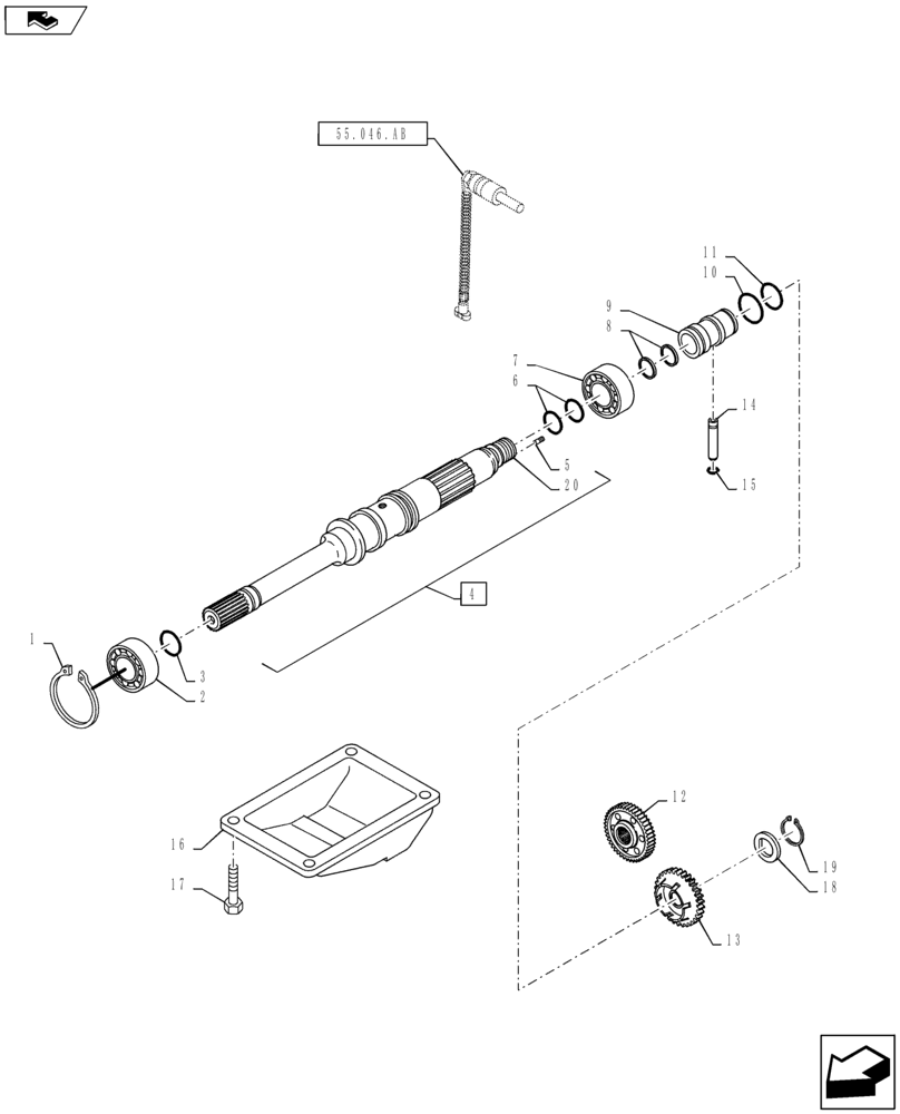 Схема запчастей Case IH MAXXUM 140 - (23.314.AB[01]) - 4WD ELECTROHYDRAULIC ENGAGEMENT - 4WD TRANSMISSION SHAFT (23) - FOUR WHEEL DRIVE SYSTEM