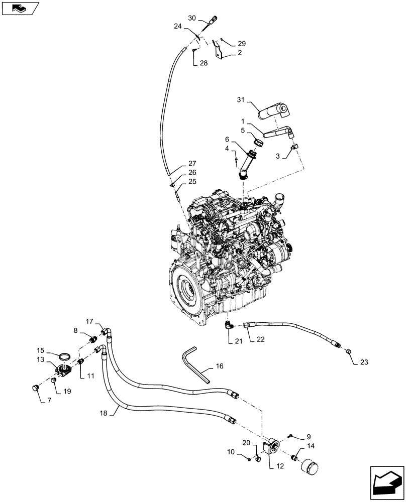 Схема запчастей Case IH SR250 - (10.001.AK[01]) - ENGINE MOUNTING AND THROTTLE MOUNTING (ALL CASE) (10) - ENGINE