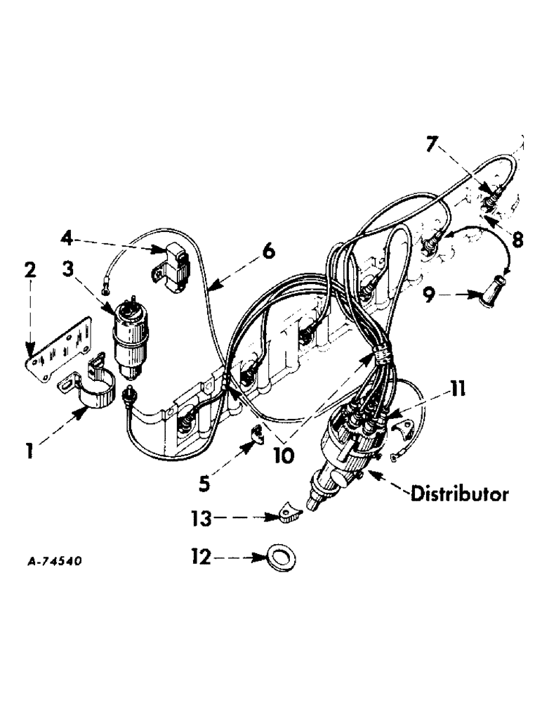 Схема запчастей Case IH 550 - (G-20) - SPARK PLUGS, COIL, CABLES AND DISTRIBUTOR (10) - ENGINE