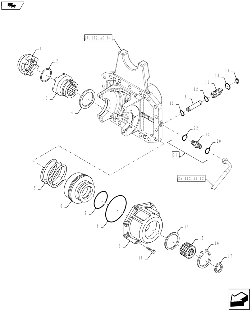 Схема запчастей Case IH MAXXUM 115 - (25.102.AS[03]) - VAR - 330414, 330427 - CL.3 SUSPENDED FRONT AXLE - DIFFERENTIAL LOCK (25) - FRONT AXLE SYSTEM