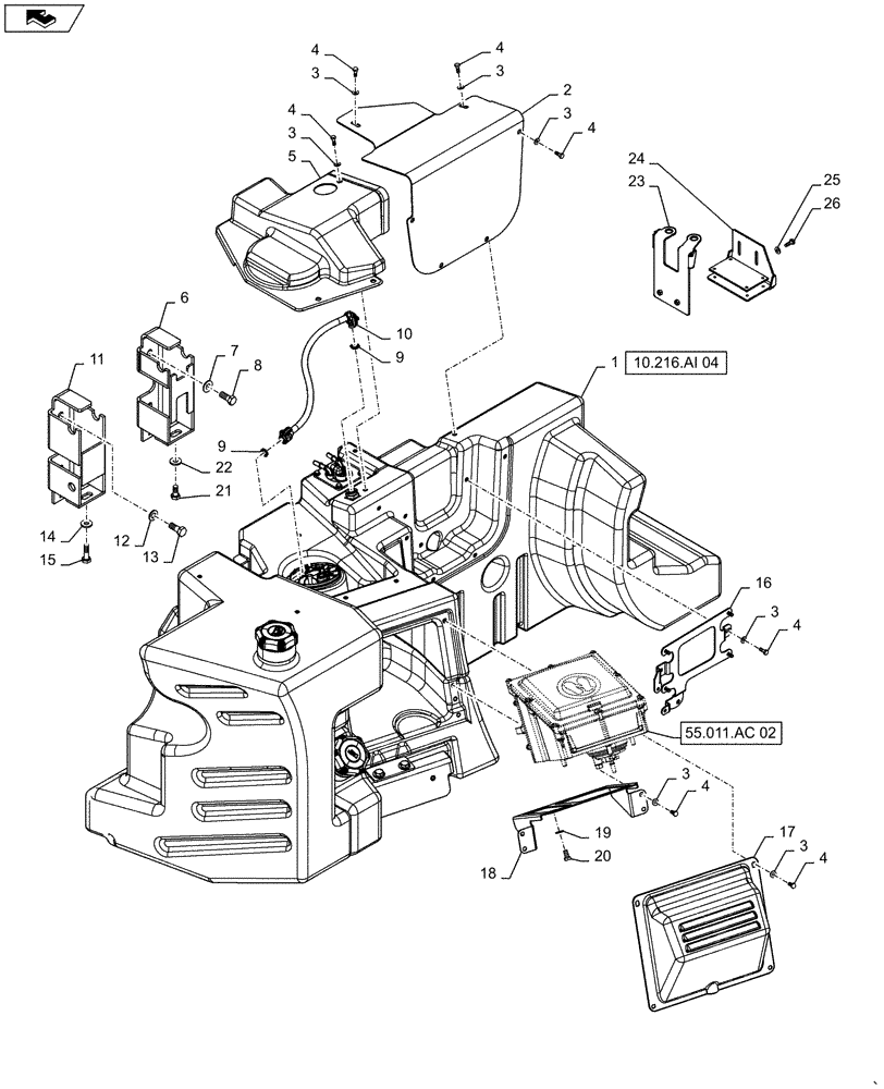 Схема запчастей Case IH MAXXUM 115 - (10.216.AI[02]) - VAR - 330142, 743670 - FUEL TANK & ASSOCIATED PARTS (10) - ENGINE