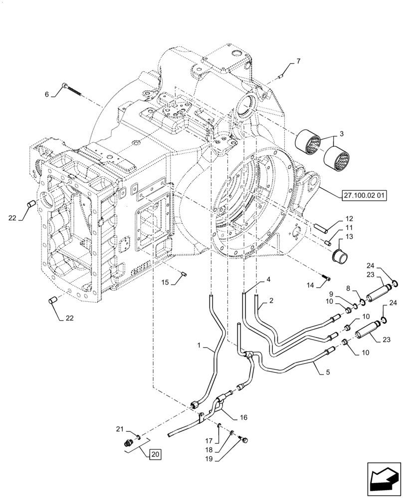 Схема запчастей Case IH MAGNUM 190 - (27.100.02[03]) - TRANSMISSION HOUSING - TUBES AND BUSHINGS (27) - REAR AXLE SYSTEM