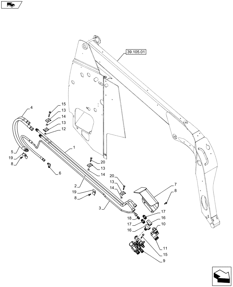 Схема запчастей Case IH SR250 - (35.220.02[04]) - AUXILIARY HYDRAULIC, HIGH FLOW, ARM PLUMBING (SR250,TR320) (35) - HYDRAULIC SYSTEMS