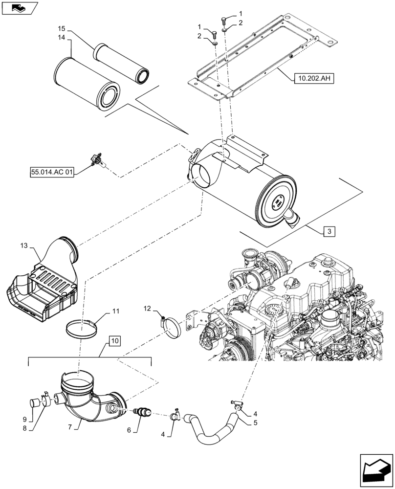 Схема запчастей Case IH MAXXUM 120 - (10.202.AB[01]) - AIR CLEANER & INTAKE PARTS (10) - ENGINE