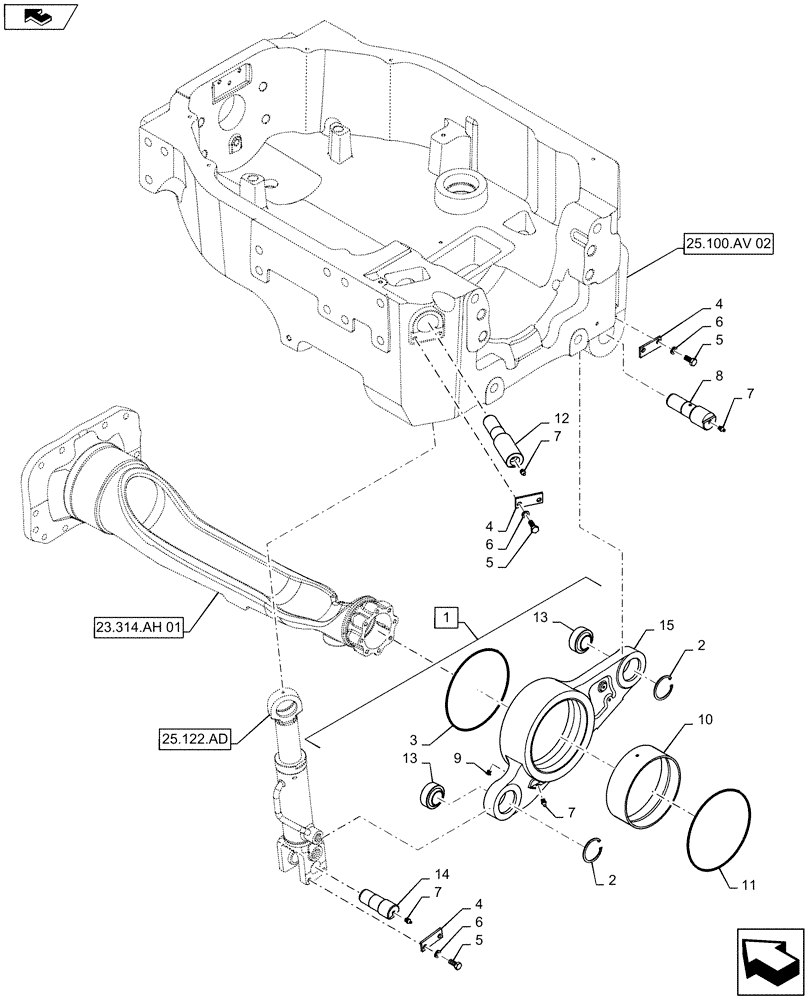 Схема запчастей Case IH MAXXUM 120 - (25.100.BB[01]) - VAR - 330414, 330427, 330429, 330430 - CL.3 + CL.4 CYLINDER MOUNTING PARTS - SUSPENDED 4WD FRONT AXLE (25) - FRONT AXLE SYSTEM