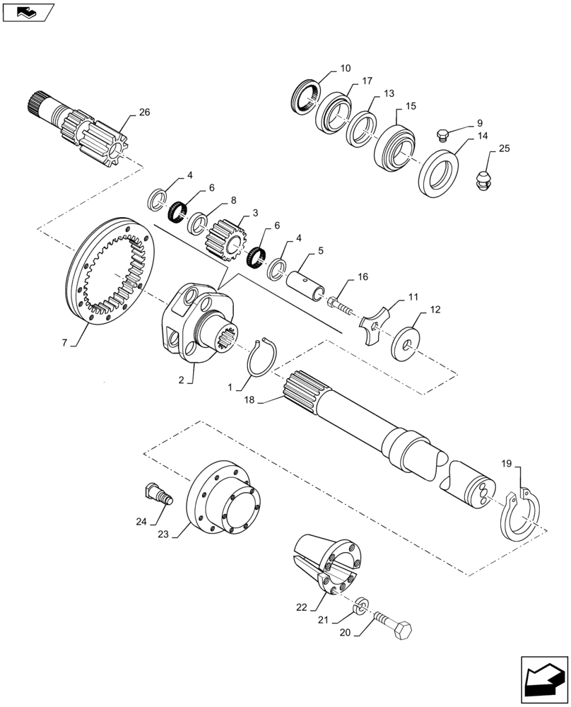 Схема запчастей Case IH MAXXUM 120 - (27.120.AF[02]) - VAR - 330331, 331331 - REAR HEAVY DUTY 98" BAR AXLES - GEARS AND AXLE SHAFT (27) - REAR AXLE SYSTEM