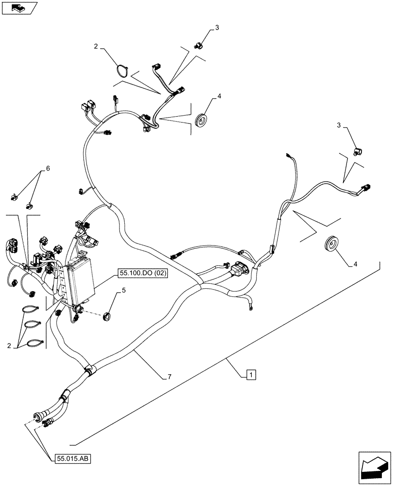 Схема запчастей Case IH FARMALL 115C - (55.510.BO[04]) - VAR - 390754, 335754 - PLATFORM MAIN WIRE HARNESS (POWER SHUTTLE) - NA (55) - ELECTRICAL SYSTEMS