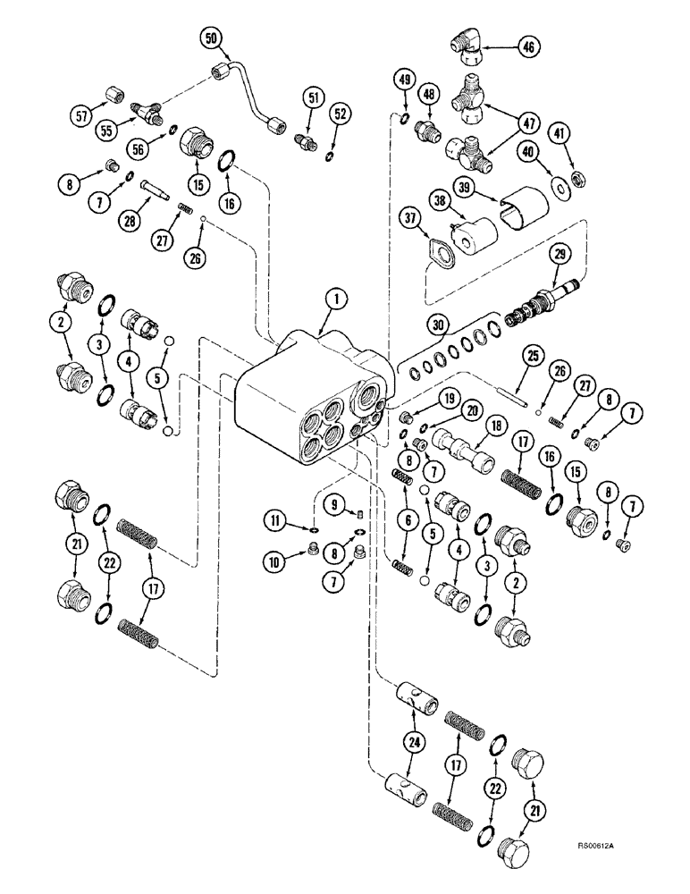 Схема запчастей Case IH 1680 - (5-72) - SELECTOR VALVE, POWER GUIDE AXLE, P.I.N. JJC004001 AND AFTER (04) - STEERING