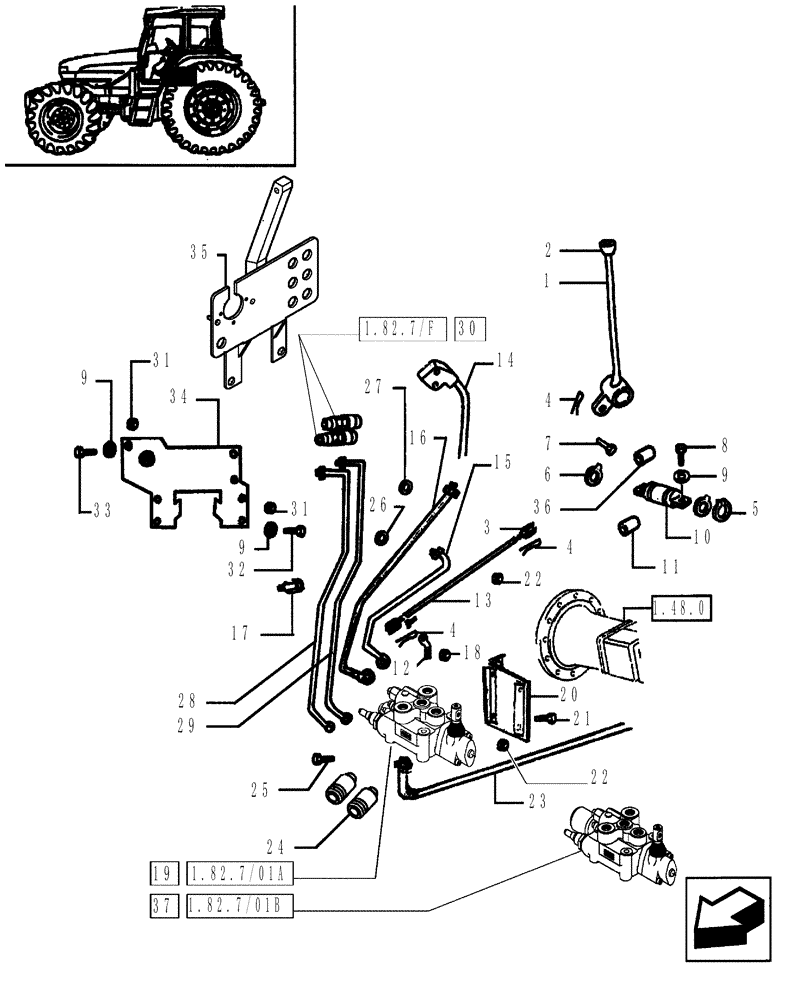 Схема запчастей Case IH JX85 - (1.82.7/01) - (VAR.366-412) 1 CONTROL VALVE (07) - HYDRAULIC SYSTEM