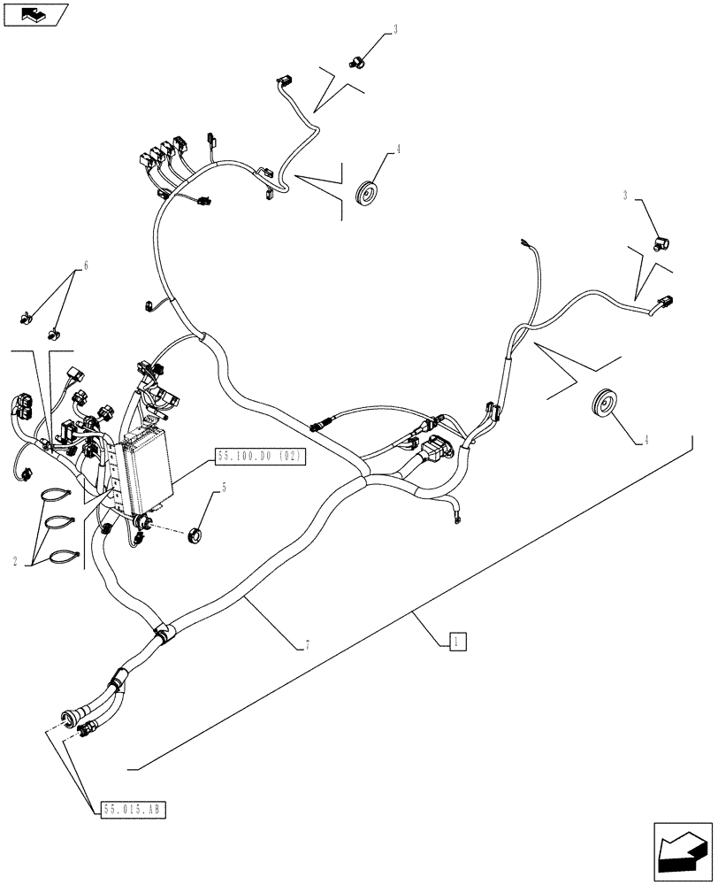 Схема запчастей Case IH FARMALL 85C - (55.510.BO[03]) - VAR - 390754, 335754 - PLATFORM MAIN WIRE HARNESS (POWER SHUTTLE) - ISO (55) - ELECTRICAL SYSTEMS