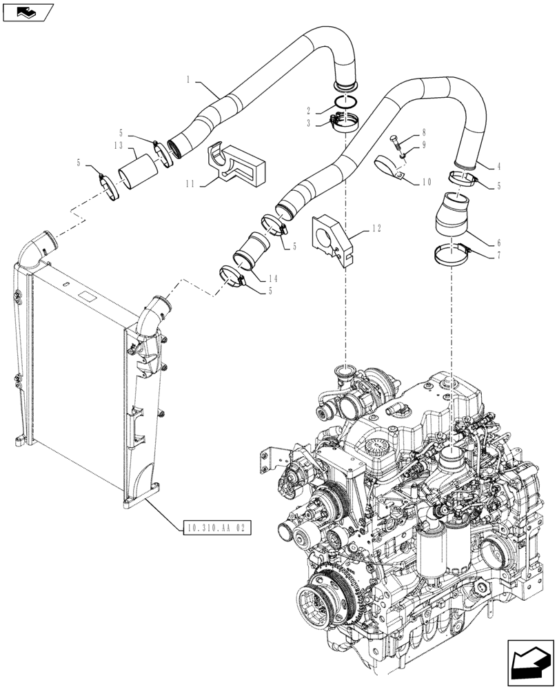 Схема запчастей Case IH MAXXUM 120 - (10.310.AD[01]) - COOLER - AIR INTAKE LINE (10) - ENGINE