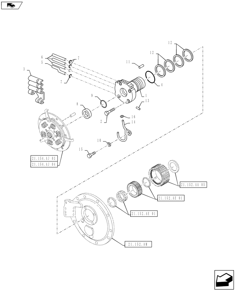 Схема запчастей Case IH MAXXUM 110 - (21.152.AA[03]) - VAR - 330283 - TRANSMISSION 16X16 AND 17X16 (40 KM/H), SPS - SPEED ENG. FRONT CLUTCH - OIL SUPPLY (21) - TRANSMISSION