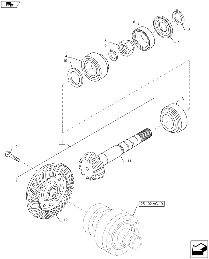 Схема запчастей Case IH MAXXUM 115 - (25.102.AC[14]) - VAR - 330408 - CL.4 FRONT AXLE - BEVEL GEAR AND ADJUSTING SHIMS (25) - FRONT AXLE SYSTEM