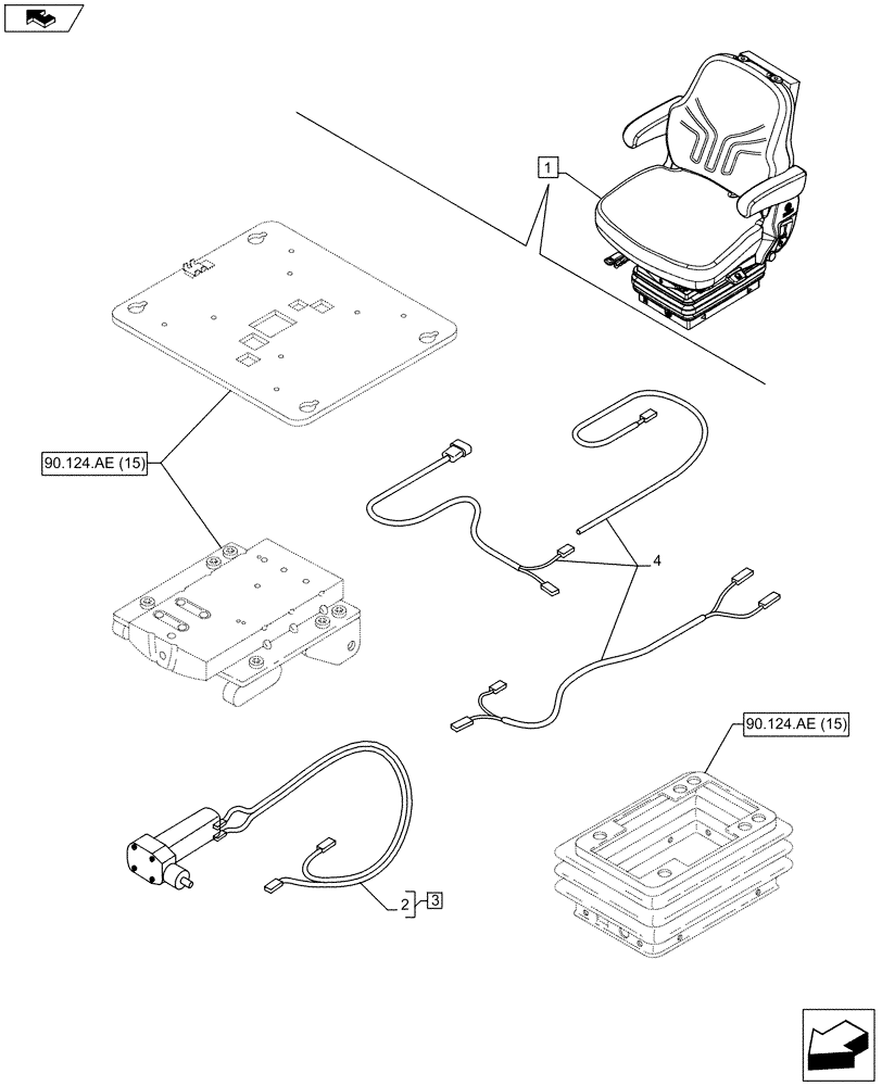 Схема запчастей Case IH FARMALL 85C - (90.124.AC) - VAR - 332850 - DRIVER SEAT, AIR COMPRESSOR, HARNESS - END YR 18-AUG-2013 (90) - PLATFORM, CAB, BODYWORK AND DECALS