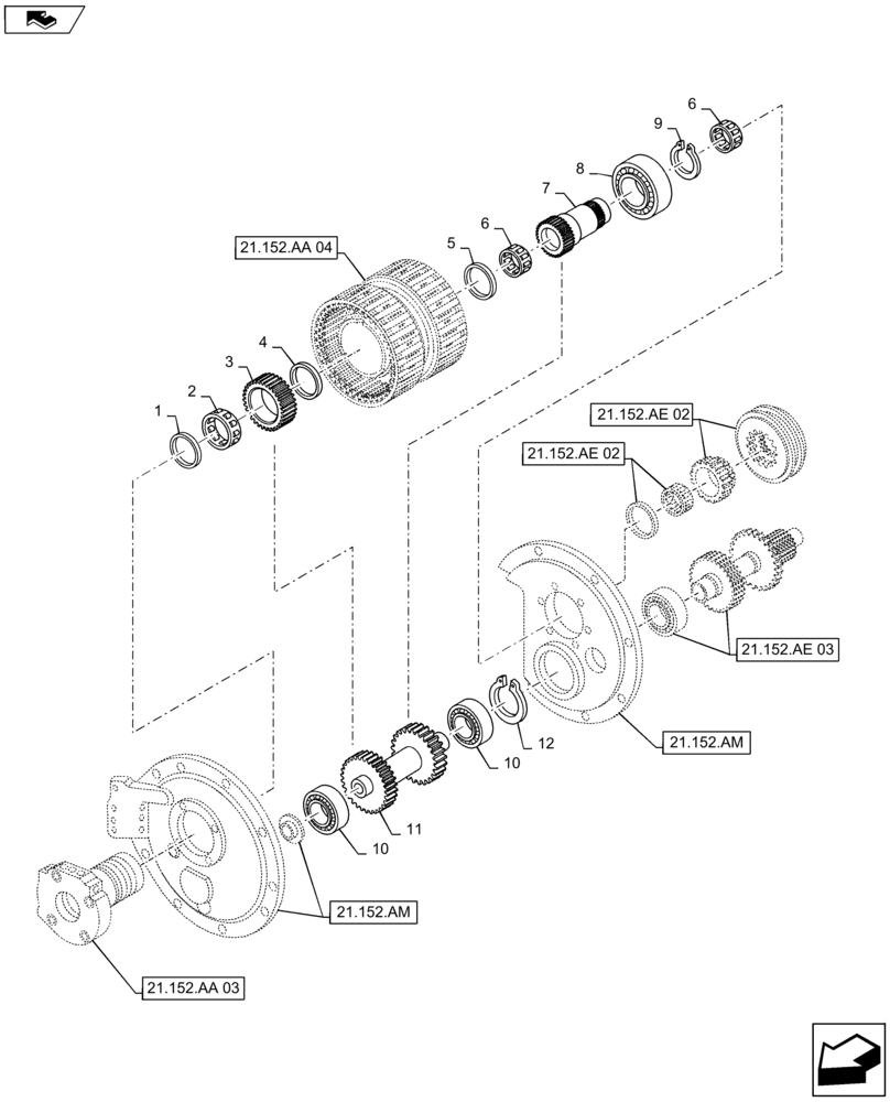 Схема запчастей Case IH MAXXUM 115 - (21.152.AE[01]) - TRANSMISSION 16X16 AND 17X16 (40 KM/H), SPS - GEARSHIFTS GEARS (21) - TRANSMISSION