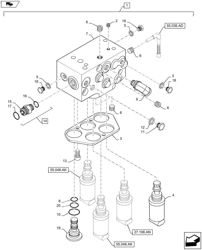 Схема запчастей Case IH MAXXUM 110 - (31.104.AR[05]) - ELECTROHYDRAULIC CONTROL VALVE FOR 30 AND 40KM/H TRANSMISSION LESS CREEPER - BREAKDOWN (31) - IMPLEMENT POWER TAKE OFF