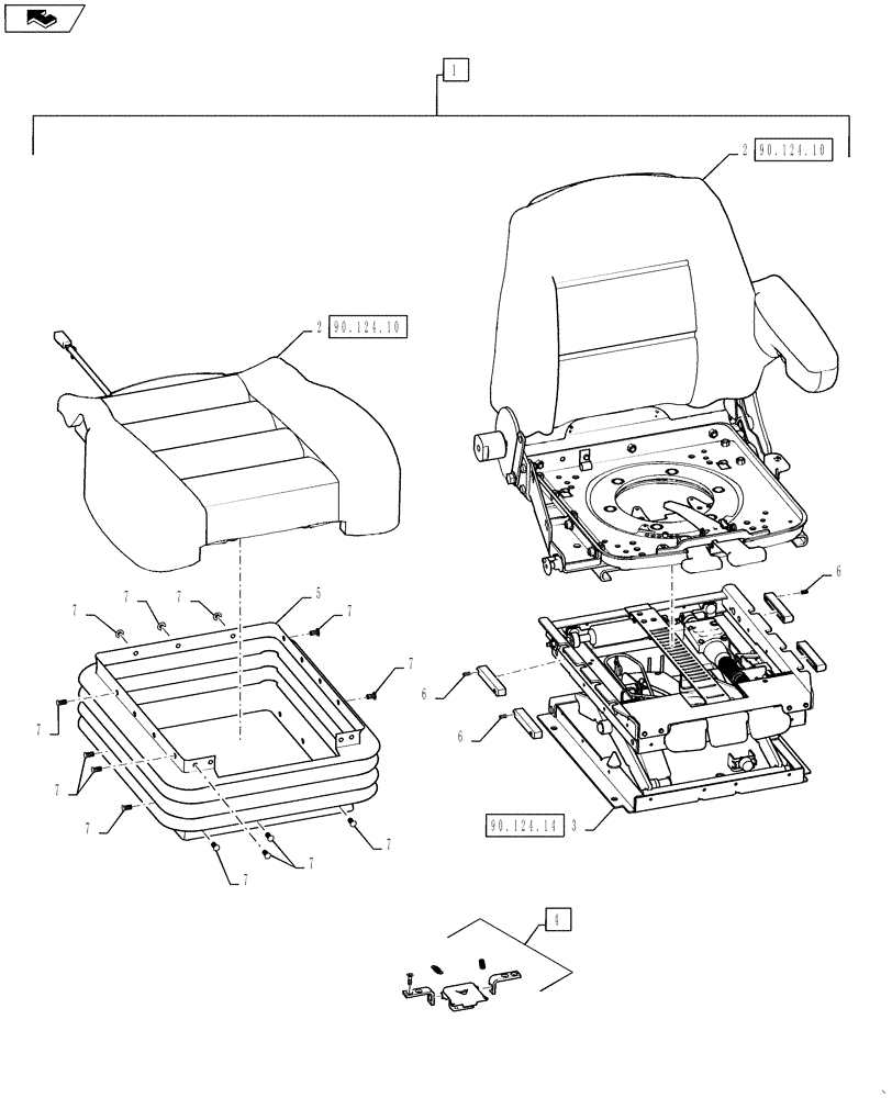 Схема запчастей Case IH TITAN 4030 - (90.124.09) - DELUXE SEAT ASSEMBLY, CLOTH, SN YCT033001 AND AFTER (90) - PLATFORM, CAB, BODYWORK AND DECALS